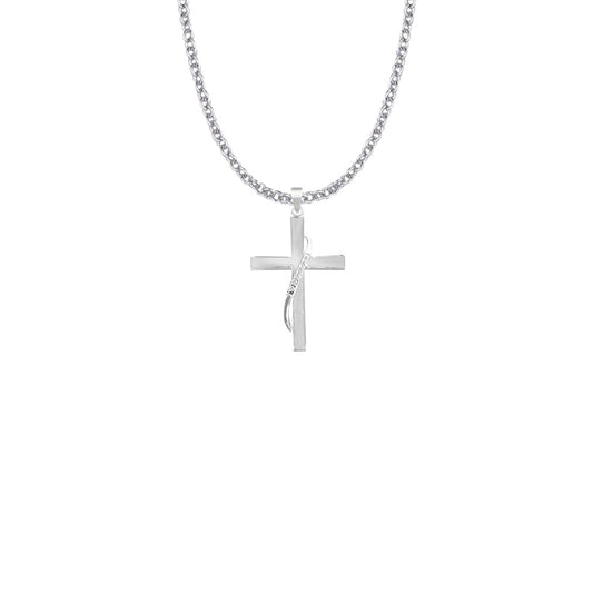 Sterling Silver Wire Sash Cross Necklace with CZ Stones