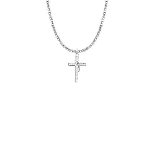 Sterling Silver Sash Cross Necklace with Cubic Zirconia Stones