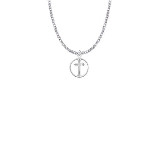 5/8 Inch Sterling Silver Circle with Inner Cross Necklace