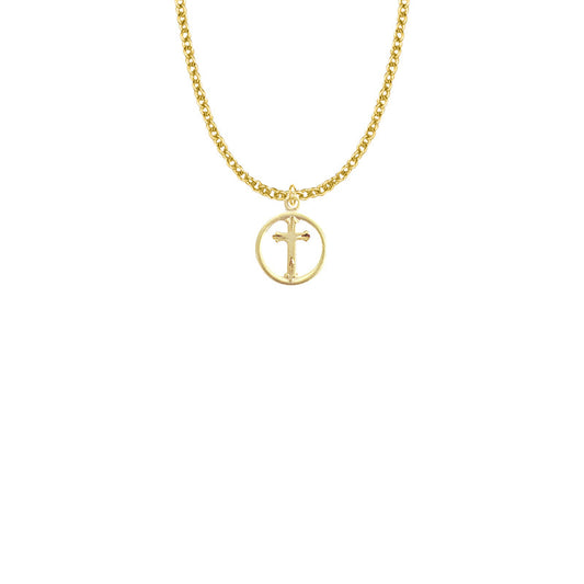 5/8 Inch Gold Plated Over Sterling Silver Circle with Inner Cross Necklace