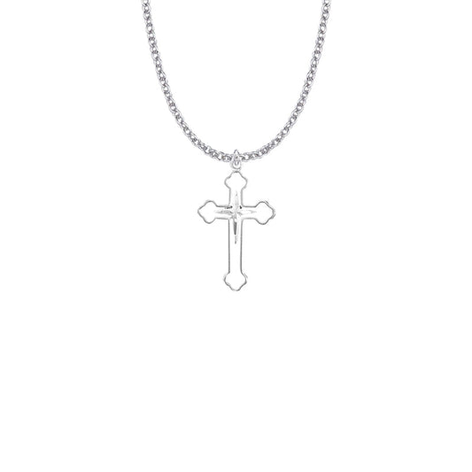 Sterling Silver Budded Ends and Inner Cross Necklace