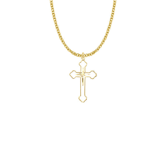 Gold Plated Over Sterling Silver Budded Ends and Inner Cross Necklace