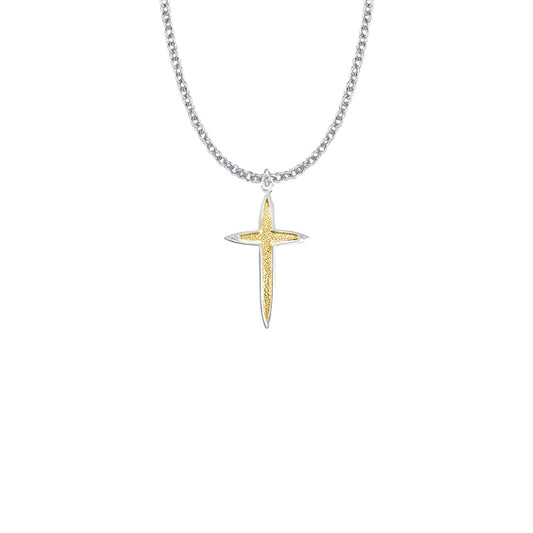 Two-Tone Sterling Silver Pointed Ends Cross Necklace