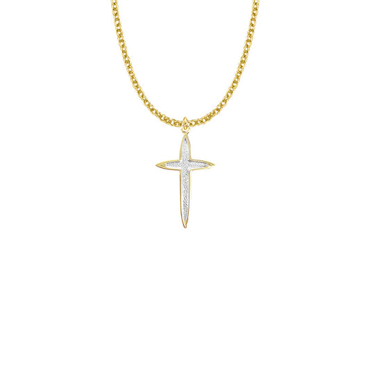 Two-Tone Gold Plated  Over Sterling Silver Pointed Ends Cross Necklace