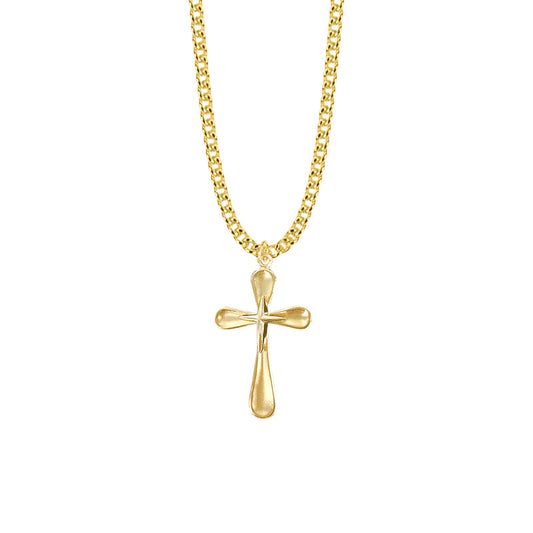 Gold Plated Over Inner Cross and Round Ends Cross Necklace