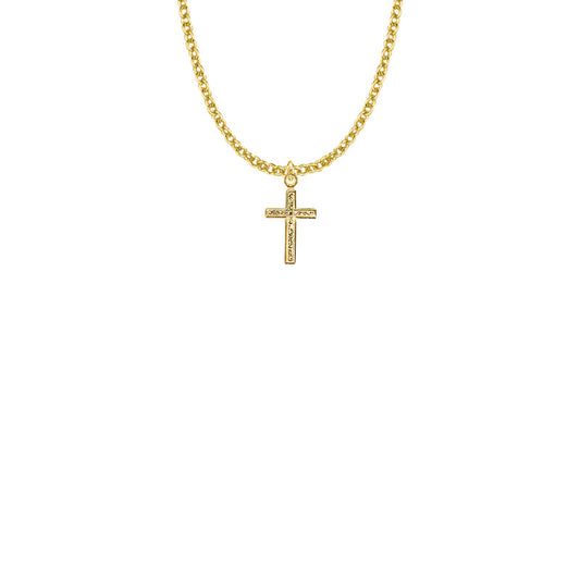 5/8 Inch Gold Plated Over Sterling Silver Engraved Cross Necklace