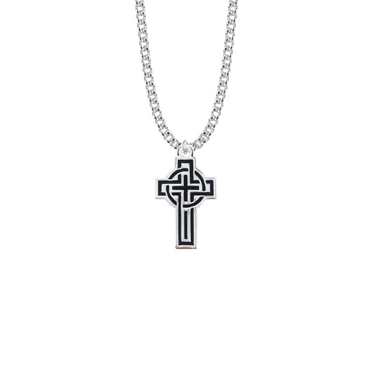 Sterling Silver Black Enameled Celtic Cross Necklace