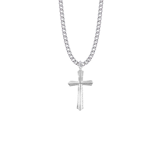 Sterling Silver Bright Flare Raised Cross Necklace