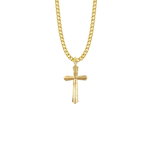 1-1/8 Inches Gold Plated Over Sterling Silver Flared and Raised Cross Necklace