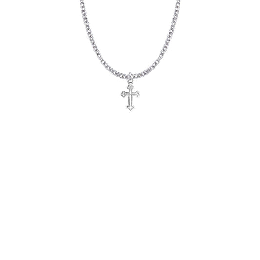 1/2 Inch Sterling Silver Budded Ends Cross Necklace