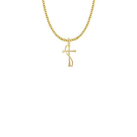 Gold Plated Over Sterling Silver Flared and Wired Cross Necklace