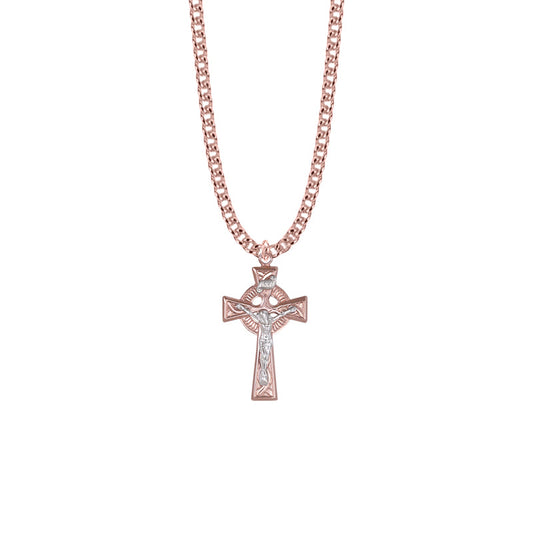 Rose Gold Plated Over Sterling Silver Two-Tone Celtic Crucifix Necklace