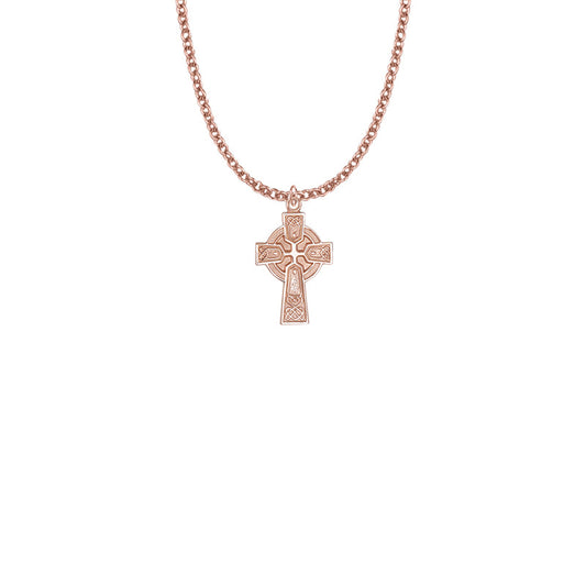 Rose Gold Over Sterling Silver Celtic Trinity Knot Cross Necklace