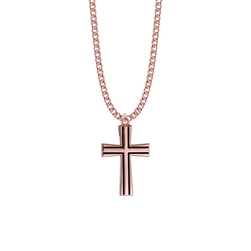 Rose Gold Plated Over Sterling Silver Enameled and Flared Ends Cross Necklace