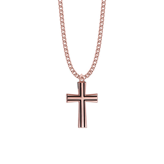 Rose Gold Plated Over Sterling Silver Enameled and Flared Ends Cross Necklace