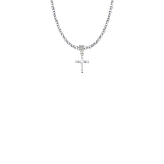1/2 Inch Sterling Silver Cross Necklace with Cubic Zirconia Stones