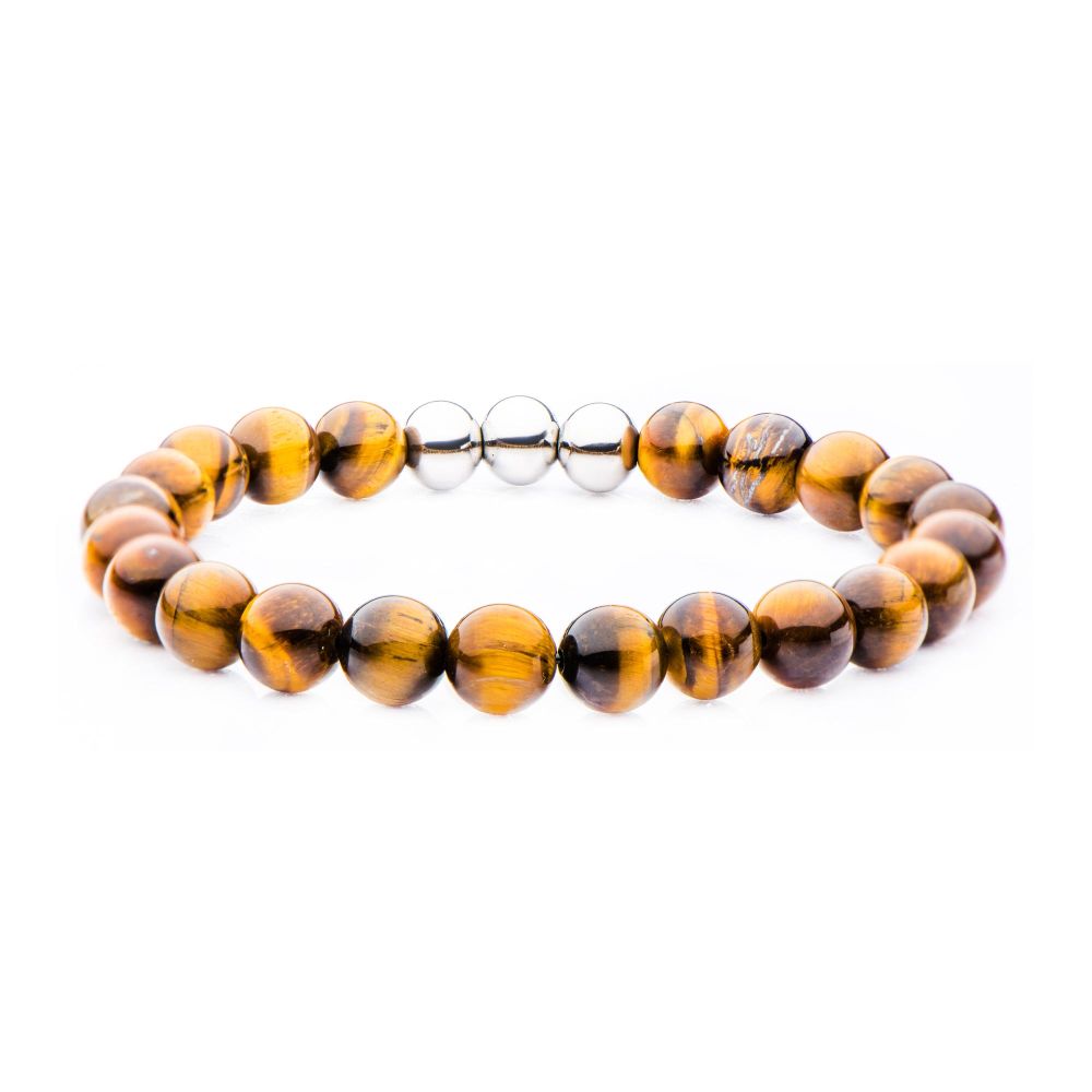 Tiger Eye Bead and Stainless Steel Bracelet