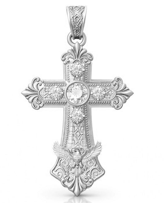Sterling Silver Lab Grown Diamond & Colored Gem  Cross