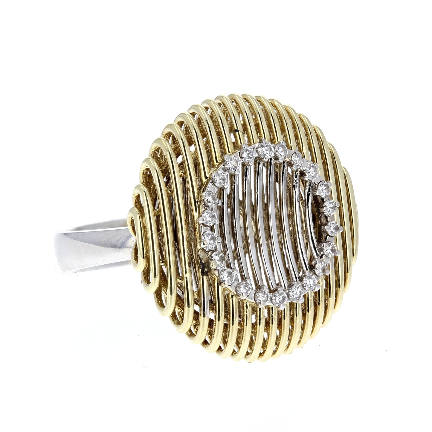 Circle Top White & Yellow Gold Diamond Ring