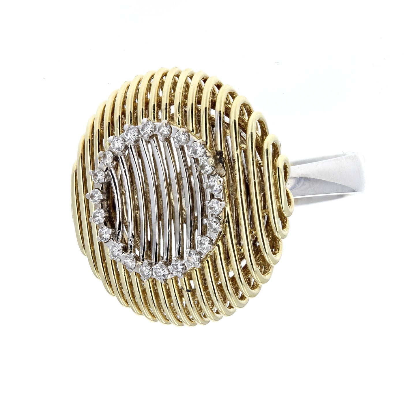 Circle Top White & Yellow Gold Diamond Ring