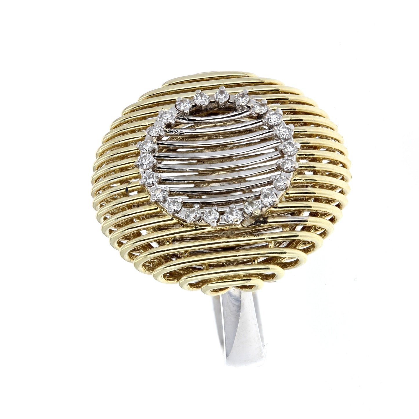 Circle Top White & Yellow Gold Diamond Ring