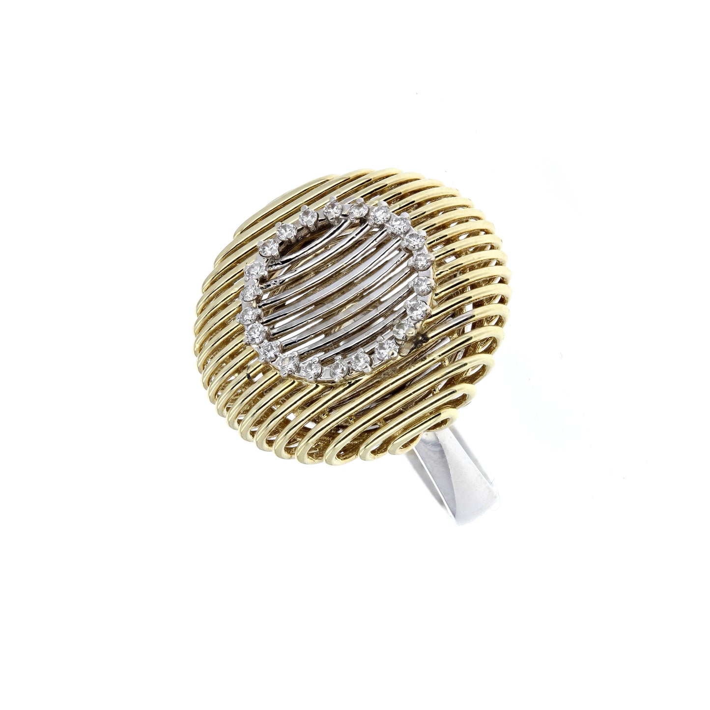 Circle Top White & Yellow Gold Diamond Ring