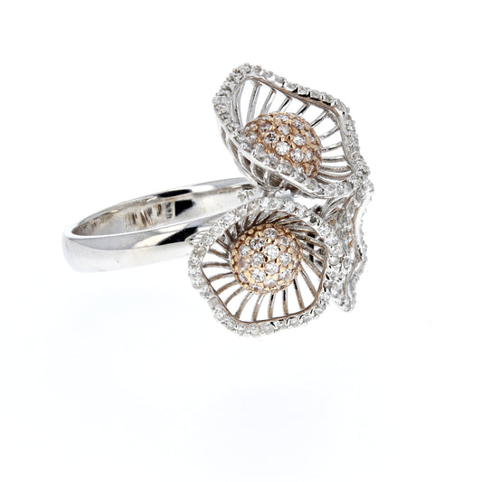 White & Rose Gold Diamond Flower Ring