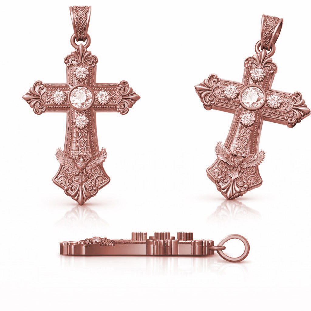14KT Gold Diamond Cross With Eagle