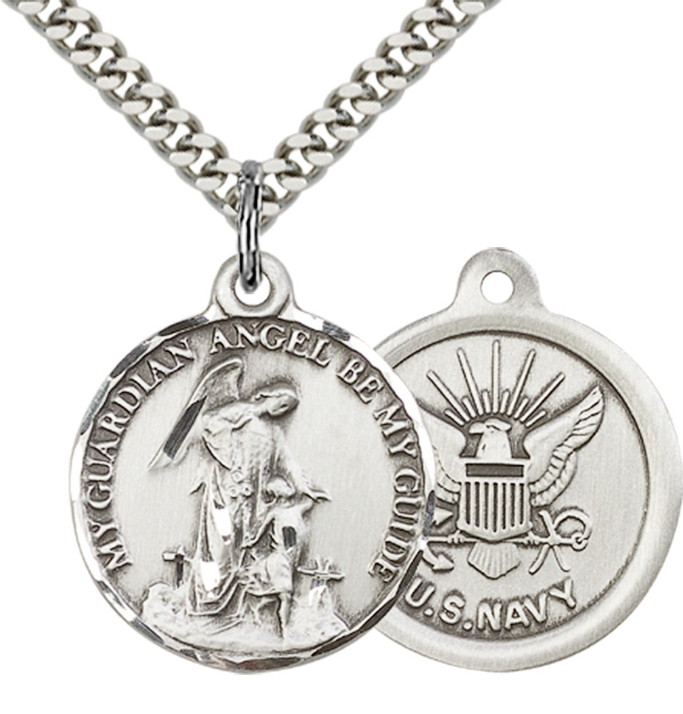 Sterling Silver Guardain Angel / Navy Pendant