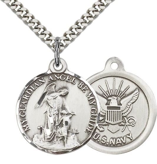 Sterling Silver Guardain Angel / Navy Pendant