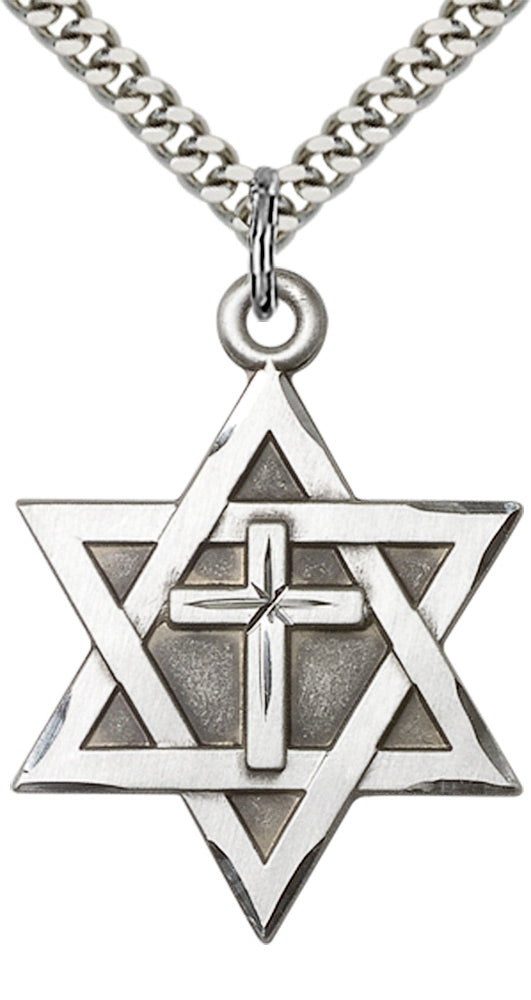 Sterling Silver Star of David W/ Cross Pendant