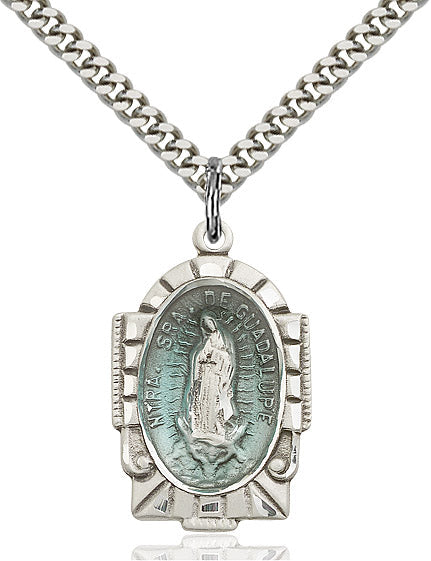 Sterling Silver O/L of Guadalupe Blue Epoxy Pendan