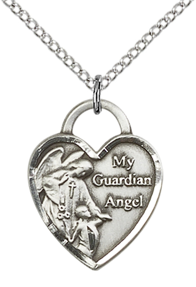 Sterling Silver Guardian Angel Heart Pendant