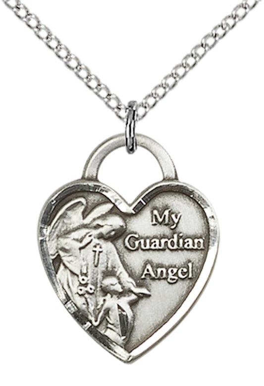 Sterling Silver Guardian Angel Heart Pendant