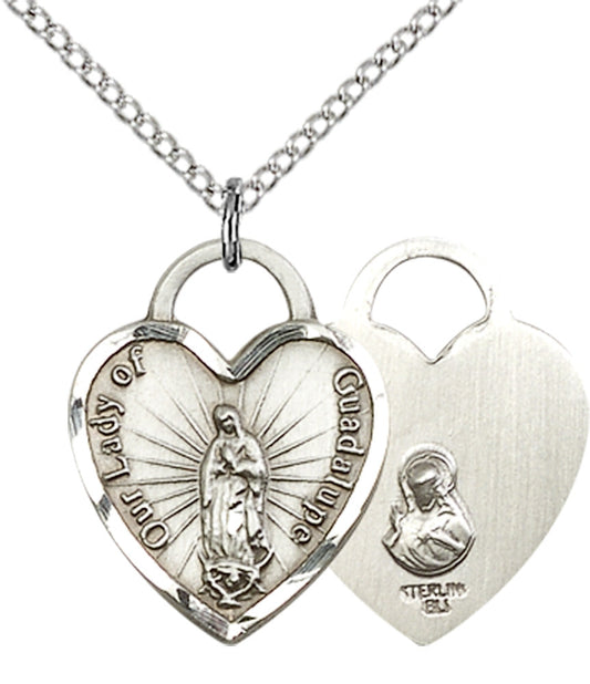 Sterling Silver O/L of Guadalupe Heart Pendant
