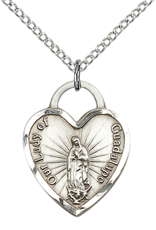 Sterling Silver O/L of Guadalupe Heart Pendant