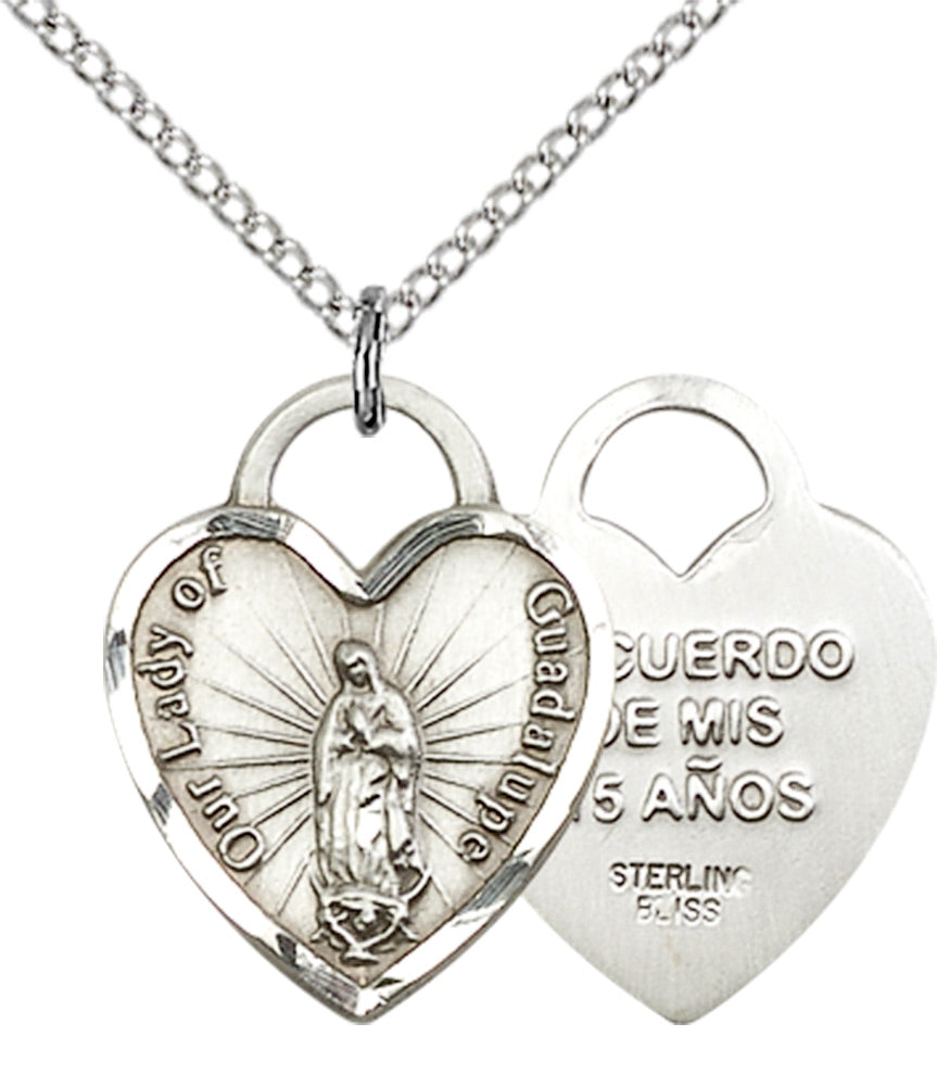Sterling Silver O/L of Guadalupe Heart Pendant