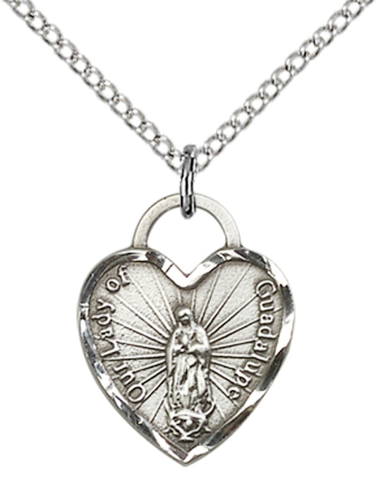 Sterling Silver O/L of Guadalupe Heart Pendant