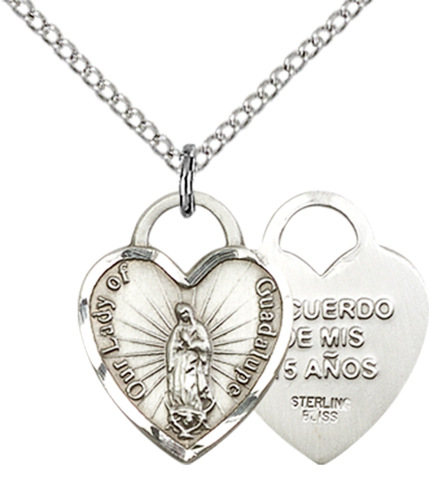 Sterling Silver O/L of Guadalupe Heart Pendant