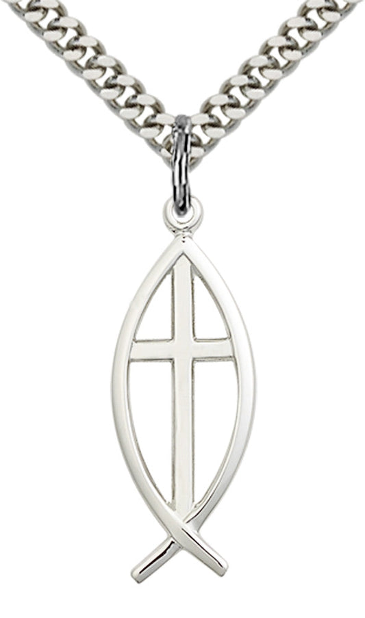 Sterling Silver Fish / Cross Pendant