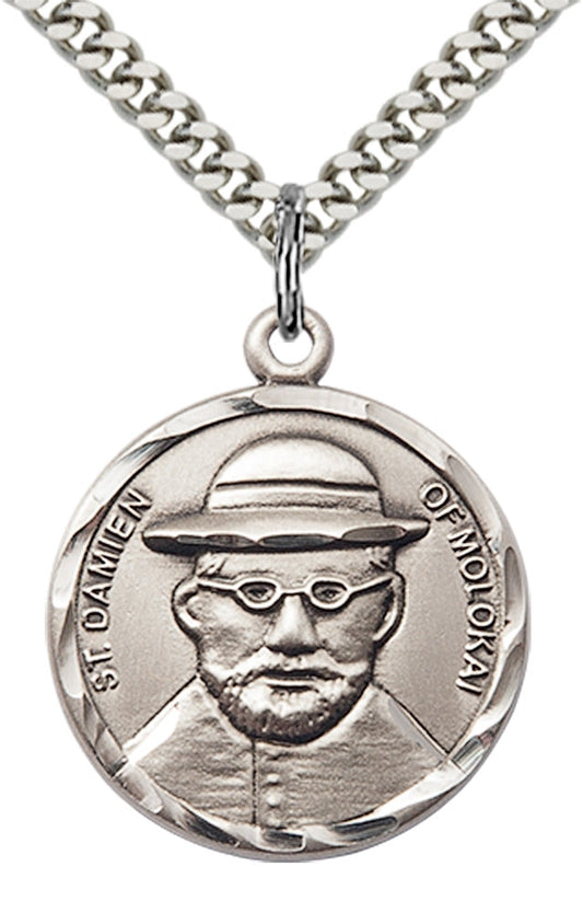 Sterling Silver Blessed Damian of Molokai Pendant