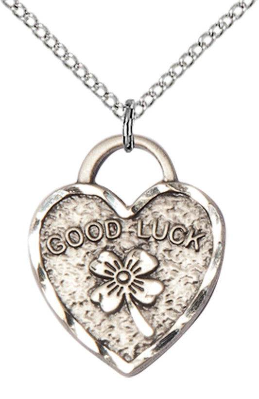 Sterling Silver GOOD LUCK SHAMROCK HEART Pendant