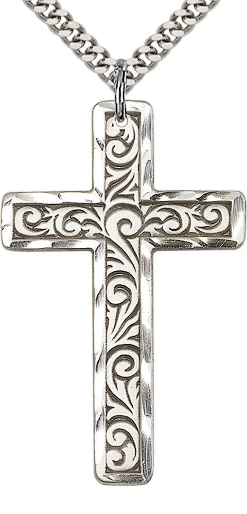 Sterling Silver Knurled Cross Pendant