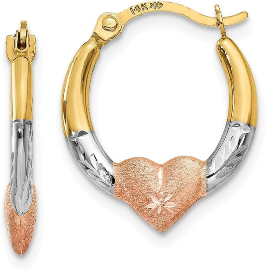 & White And Rose Rhodium Heart Hoop Earrings