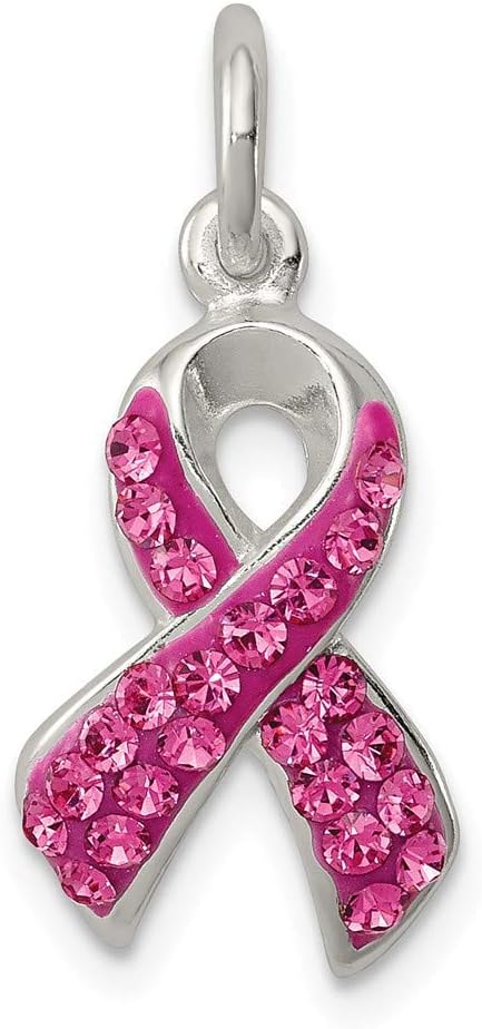 Sterling Silver Stellux Crystal Pink Awareness Ribbon Pendant