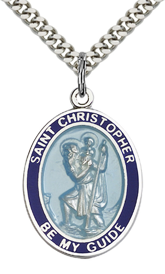 Sterling Silver St. Christopher Blue Border Pendan