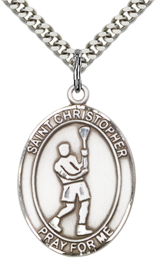 Sterling Silver St. Christopher/Lacrosse Pendant