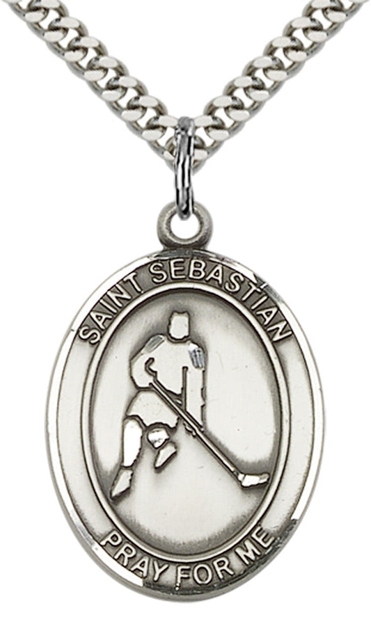 Sterling Silver St. Sebastian/Ice Hockey Pendant