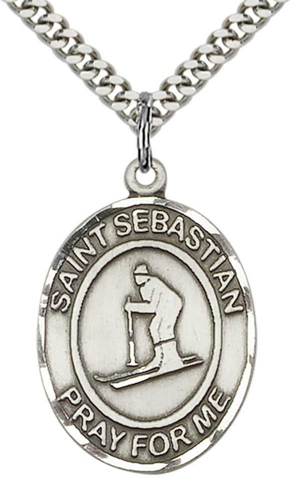 Sterling Silver St. Sebastian/Skiing Pendant