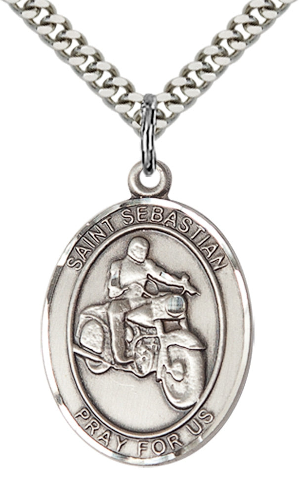 Sterling Silver St. Sebastian / Motorcycle Pendant